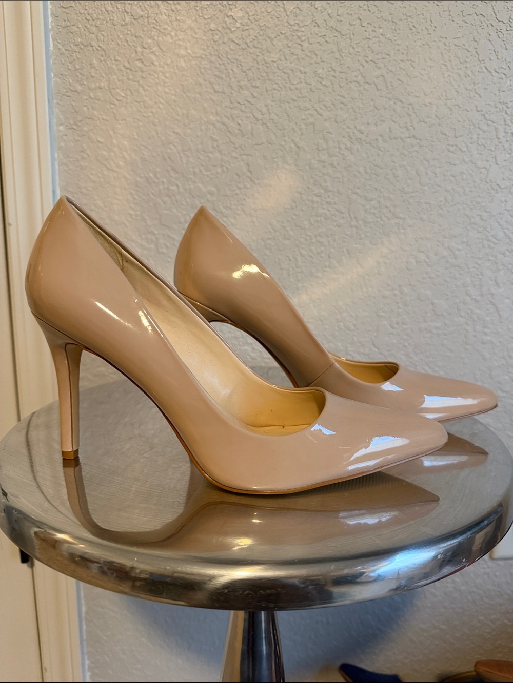 Nude Patent Pointed-Toe Stiletto Pumps - Women